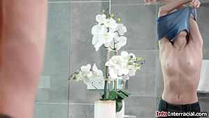 stepdaughter showers with black stepdad and gets licked 😏