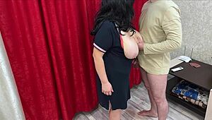 Mature stepmom's huge tits dangle during anal fucking.