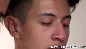 Skinny gay twink amateur gets rough bareback fucking with monster cock while wet blowjob