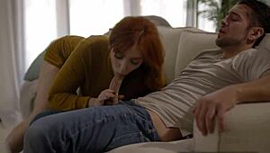 Stepson Licks and Fucks Hot Big Tits Redhead Stepmom in Taboo Mother-in-Law Scenario