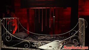 Redhead teen punished in rough bdsm garage bondage