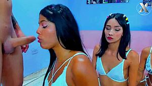 Slutty Stepsisters Surprise Stepfather With Blowjob!