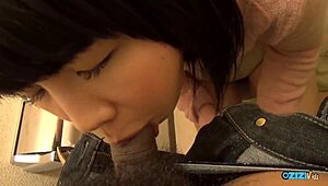 sneaking into bathroom with asian ends in cock sucking and cum tasting 😏