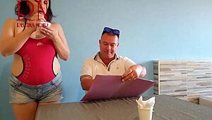 naked waitress lets restaurant guest lick her navel in voyeur scene backstage