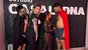 Halloween Party Orgy with Wet Pussy Licking and Big Cock Sucking