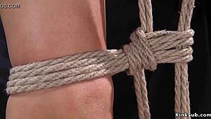 Blonde in backbend pose in dungeon