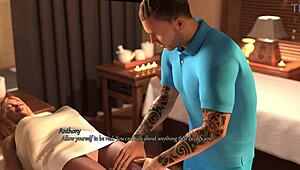 antony gives suzanne a full body massage in the game room