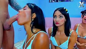 Slutty Stepsisters Surprise Stepfather With Blowjob!