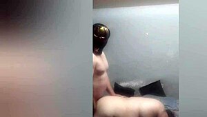 i intimidate my step mom with a scary mask, then fuck her face and pussy doggy style, cumming on her huge tits in this funny comedy.