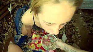 Extremely slobbery deepthroat dripping saliva in the bowl