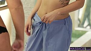 Sexy small tits milf kristen scott massages busty milfs and gets her wet pussy pleasured.