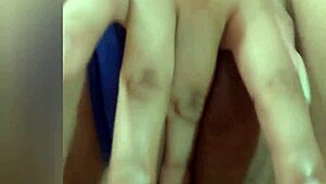 Why won't this loud music let me hear the skinny girl's moans as she touches her pink pussy?