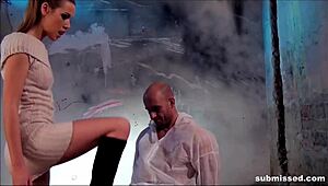 Handjob on Big Cock Leads to Cumshot in BDSM Femdom Scene