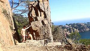 Hot amateur couple having outdoor sex on a path