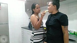 Colombian lesbians dive into mutual pussy licking at home