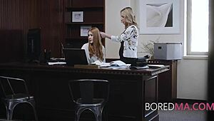 This bored MILF is getting freely used in the office by a group.