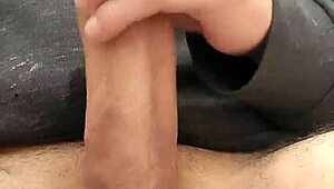 Outdoor masturbation of a large loaded cock