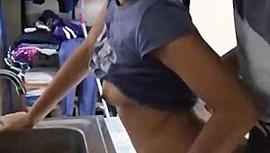 Wow, This Hot Mexican Amateur Gets Fucked While Washing Dishes!