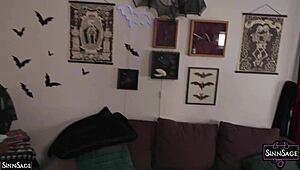 nasty brunette sinn sage strips and sucks dick