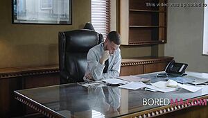 This bored MILF is getting freely used in the office by a group.