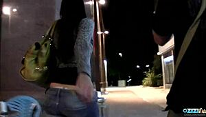 Big dildo warmed brunette up, then guy fucked her hard