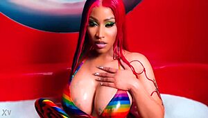 Nicki Minaj indulges in masturbation with her sexy big tits and nude redhead body.