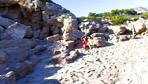 Latina mother-in-law riding big cock hard on beach!