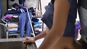 Wow, This Hot Mexican Amateur Gets Fucked While Washing Dishes!