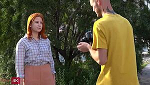 The redhead babe in red Louboutin shoes gets anal, facial, and cumshot after the shoot