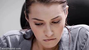 hot long-legged brunette rides her boss hard 😈