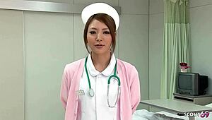 Japanese teen nurse seduces patient to orgasm with vibrator.