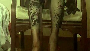 crossdresser maria in black nylon panty and high heels