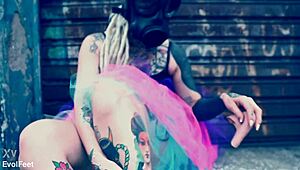 Ballerina struts down the street in ballet shoes, barefoot and dancing. 💃