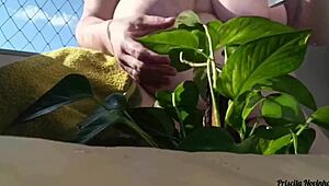 regando minhas plantas toda pelada na varanda para quem quiser ver - parte 02-