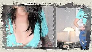 Jazmin poses in a two-tone bikini during a homemade photoshoot