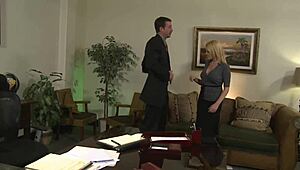 Boss roughly fucks blonde secretary's big tits