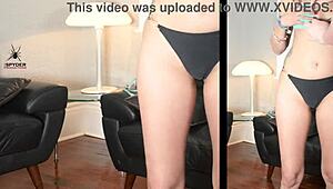 Jazmin poses in a two-tone bikini during a homemade photoshoot