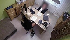 Loan4k sex casting is performed in loan office by naughty agent with teen blowjob and fucking