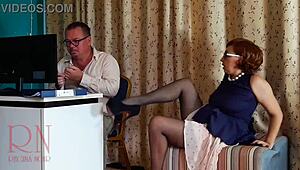 Boss dominates employee in office humiliation