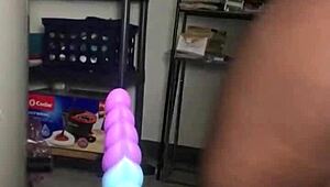 Pretty young woman enjoys solo dildo ride in homemade video