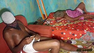 The ebony fucked queen amateur gets banged hard by the muscular bodybuilder, her big tits bouncing.