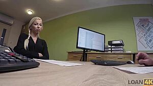 Loan4k sex casting is performed in loan office by naughty agent with teen blowjob and fucking