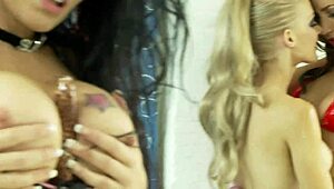 Bimbo Sluts Engage in Lesbian Fun at the Car Wash with Licking and Cunilingus