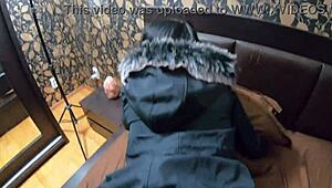 A great gift for st valentin- blow-job fuck and lot of cum on my long fur hooded downjacket 245 - preview