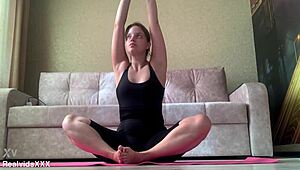 morning yoga routine turns into pussy pleasuring with vibrator