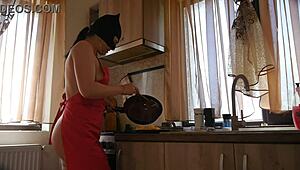milfycalla mixes cooking with intense sex in kitchen preview