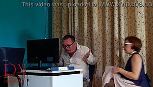 Boss dominates employee in office humiliation