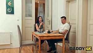 daddy4k small 18+-titted brunette is professionally cheating on her bf in the next room