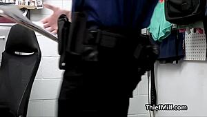 Office threeway with slutty mature suspect spied on