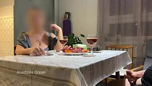 My Husband Jerks Hidden Under Table In Front Of Step Mom During Talk